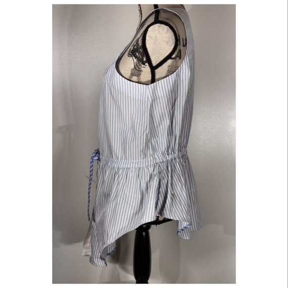 Alexander Wang Blue and White Striped Peplum Top Women's Size 8 - Picture 4 of 7